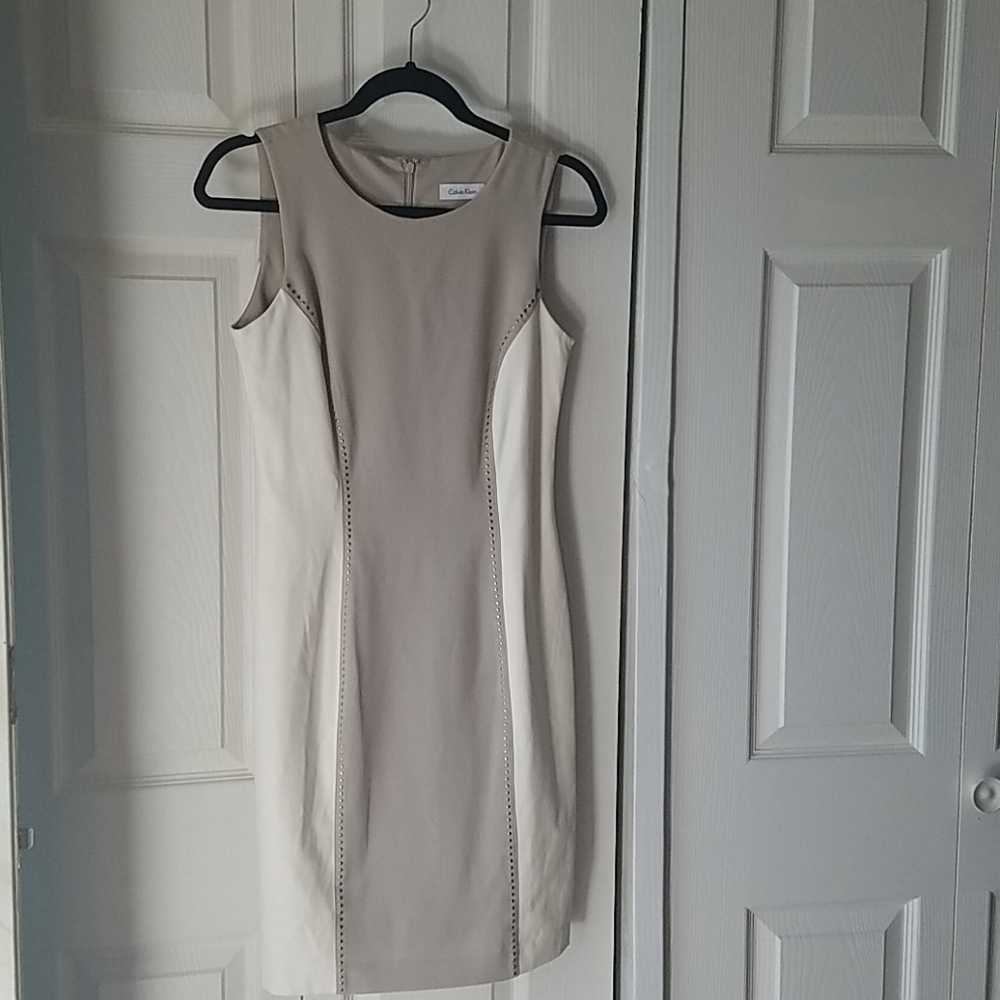 Calvin Klein beige and white dress